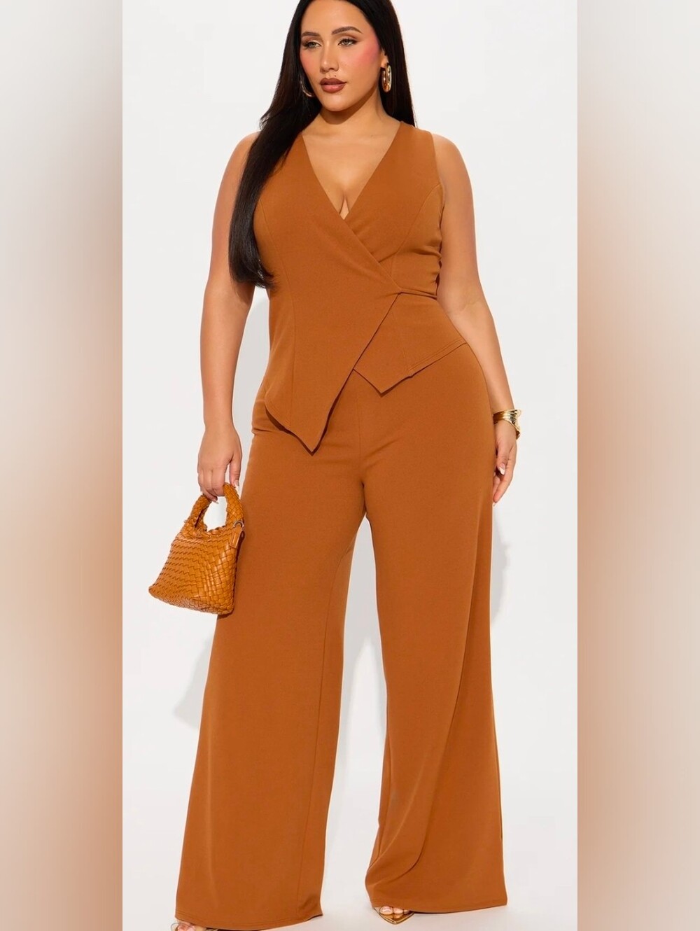 Nwt Fashion Nova Rust Wrap Front Sleeveless Jumpsuit Plus Size